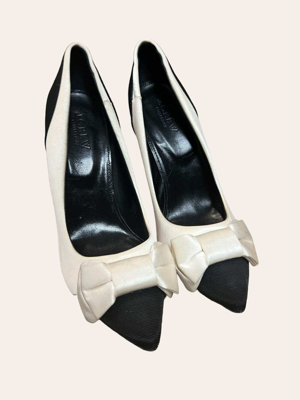 J.Crew Black Cream Two-Tone Stiletto Heel Bow Pointed Toe Pumps Size 7.5